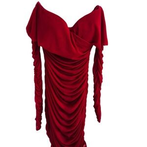 Akira  Dark Red Burgundy Off-Shoulder Ruched Dress